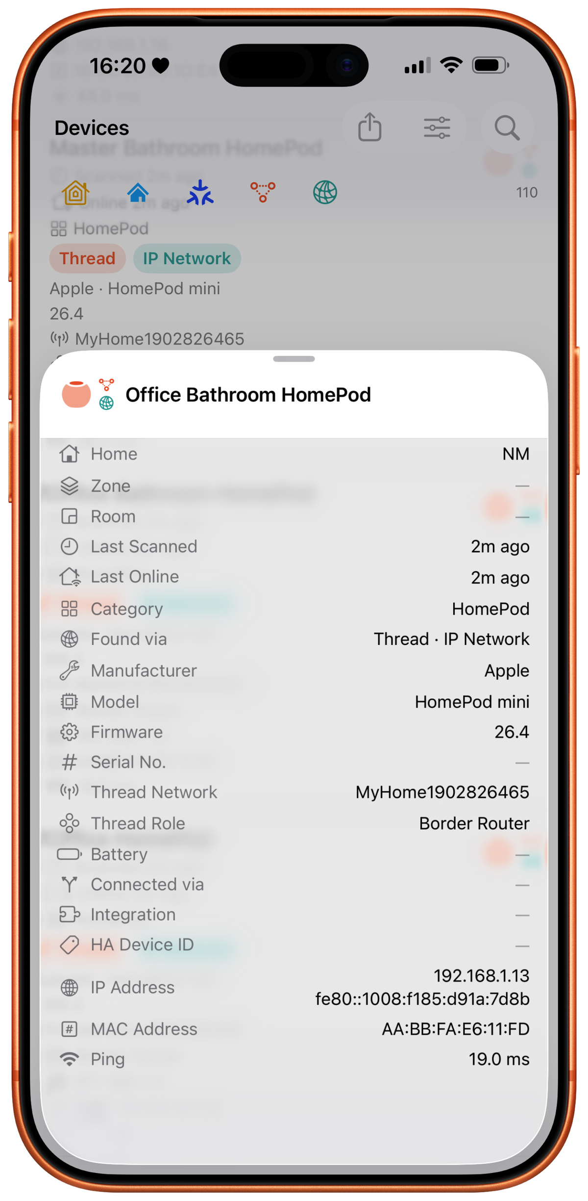 Thread Border Router discovered via IP and HomeKit on iPhone
