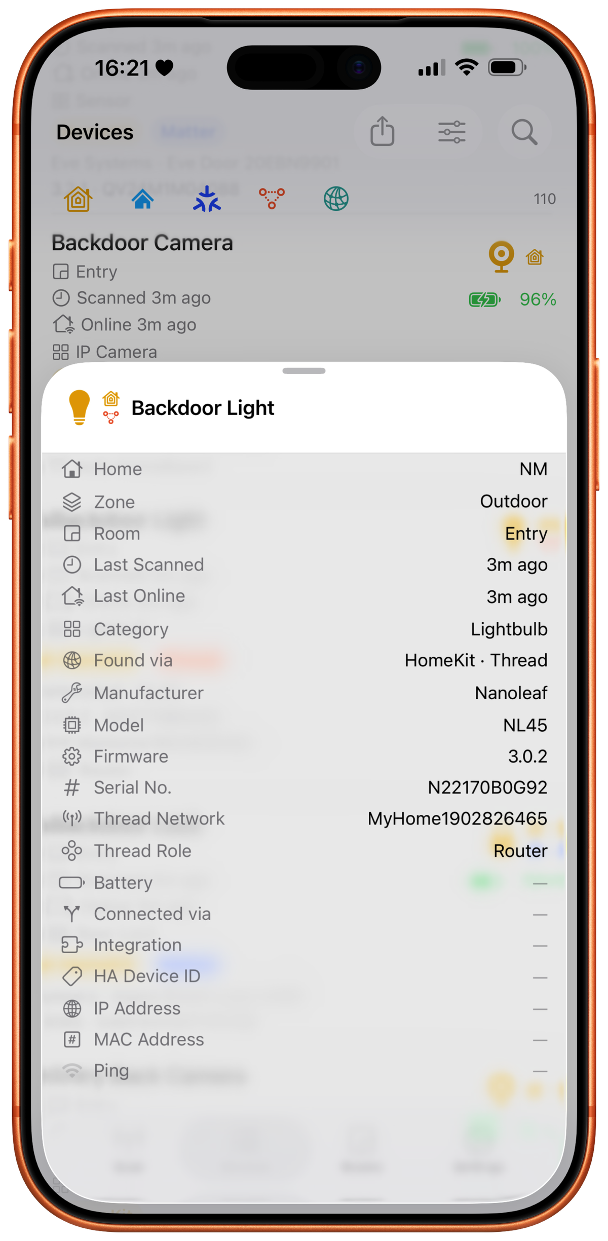 Thread mesh role detail in HomeMapper on iPhone